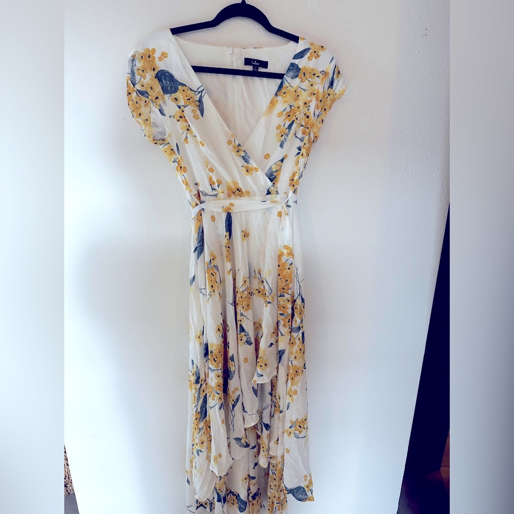 Lulus high low medium floral dress yellow